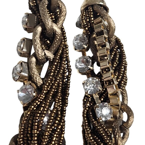 Chunky Mixed Metal Chain Multi Strand Statement Necklace Rhinestones Beads Women - Picture 4 of 6